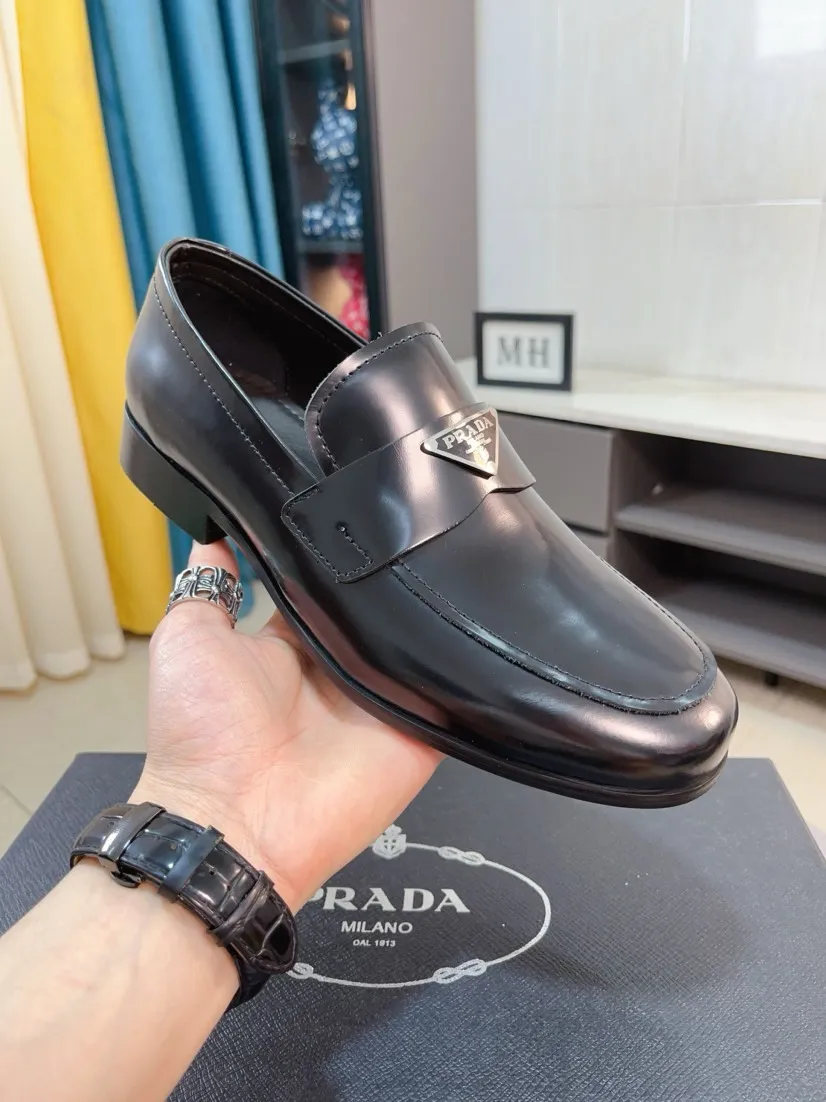 Men's shoes 💰540🌹🌹【PRADA Leather Shoes】Top purchasing agency Original imported Italian custom-made open-edge beaded cowhide leather surface, fully imported water-dyed breathable cowhide lining, original factory special molded sole super comfortable, size: 38-44